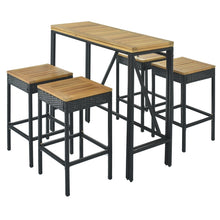 Load image into Gallery viewer, 5-Piece Outdoor Patio Wicker Bar Set Foldable Tabletop with 4 Stools - gardenstarshop