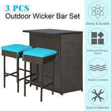 Load image into Gallery viewer, 3PCS Patio Wicker Bar Table Stools Dining Set - gardenstarshop
