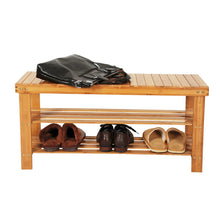 Load image into Gallery viewer, 3 Tiers Bamboo Bench Shoe Rack
