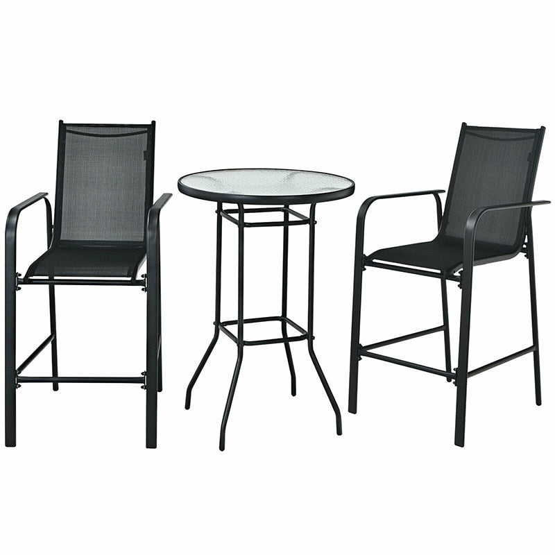 3 Pieces Outdoor Patio Bar Table Stool Set - gardenstarshop