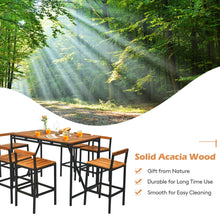 Load image into Gallery viewer, 7PCS Patio Rattan Bar Set Acacia Wood Frame Stools Table Umbrella Hole - gardenstarshop
