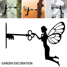 Load image into Gallery viewer, Metal Garden Fairy Silhouette with Key Ornament Stake Art Garden Decor - gardenstarshop
