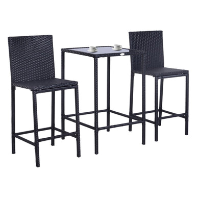 3 PCS Outdoor Bar Set with Glass Top Table, 2 Bar Stools - gardenstarshop