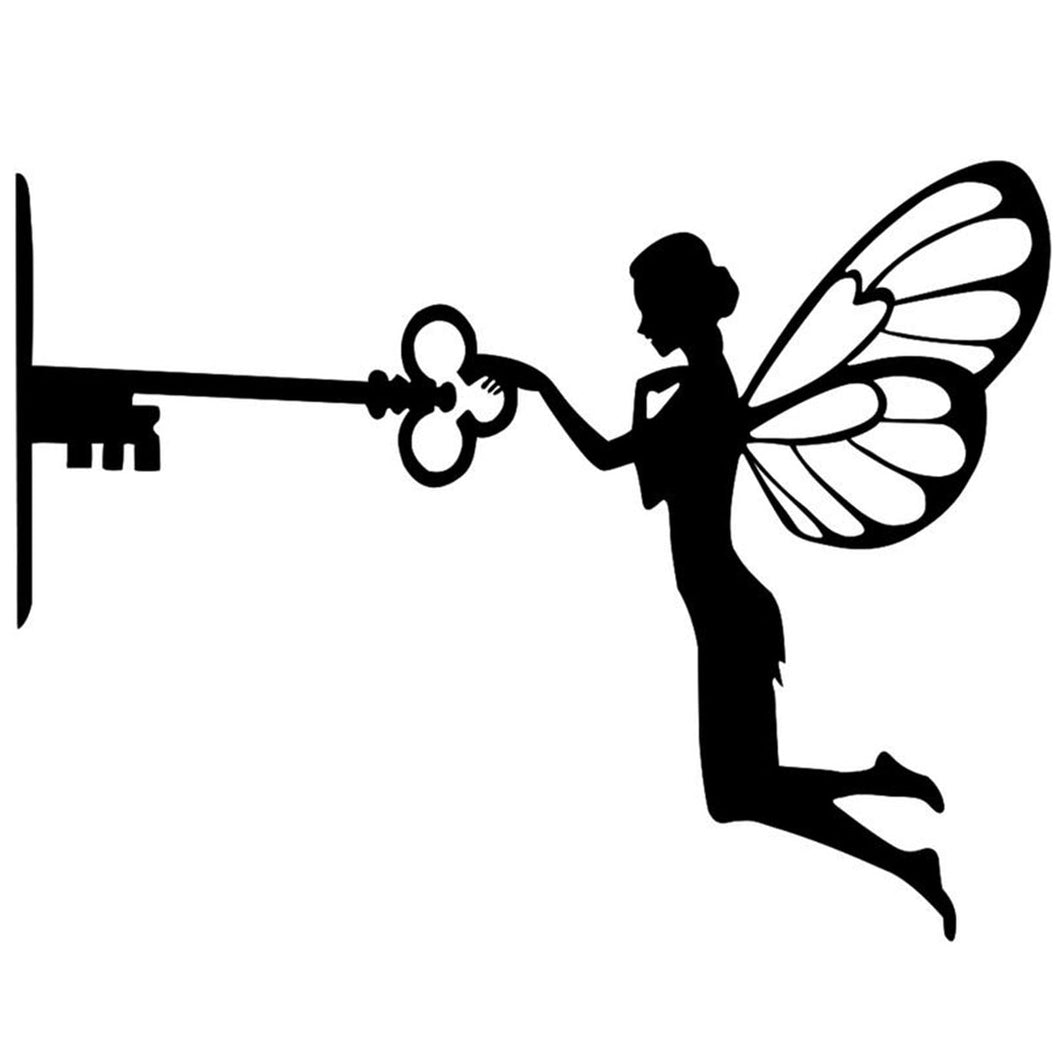 Metal Garden Fairy Silhouette with Key Ornament Stake Art Garden Decor - gardenstarshop